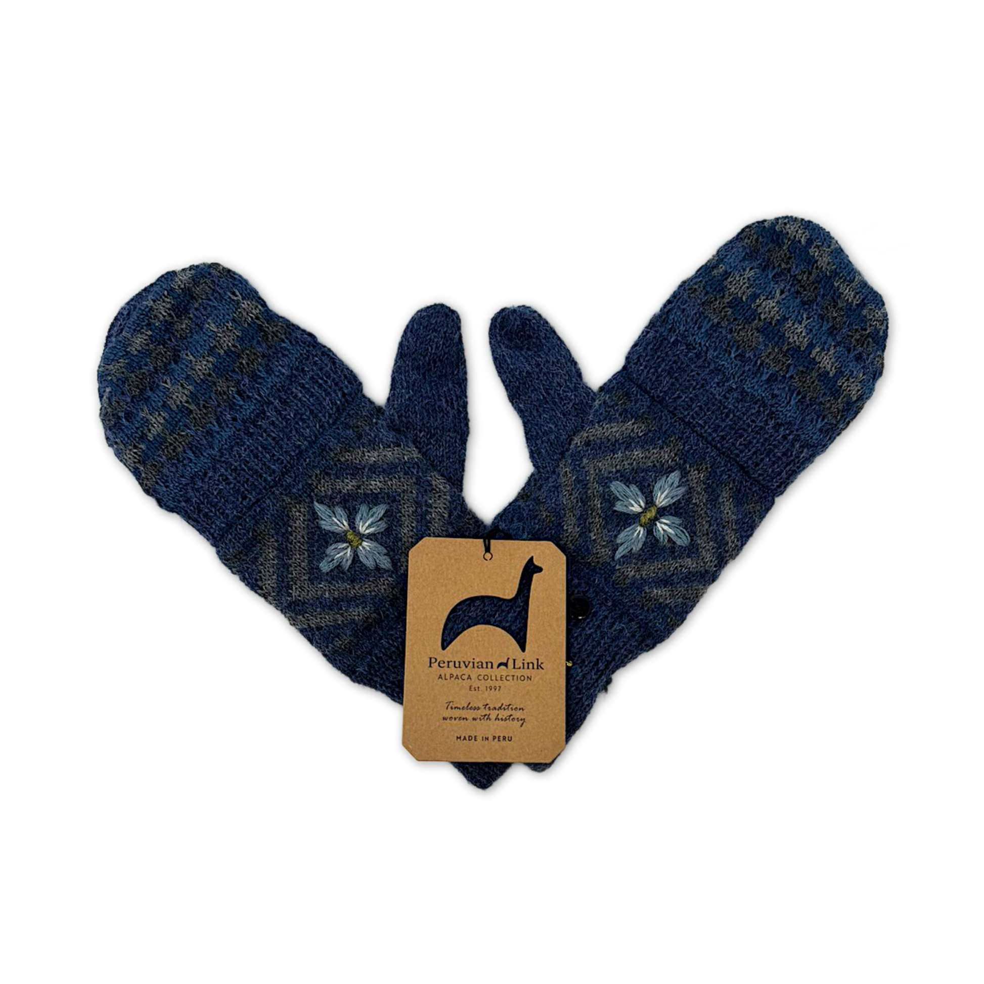 Blue Embroidered Catskills Alpaca Glittens