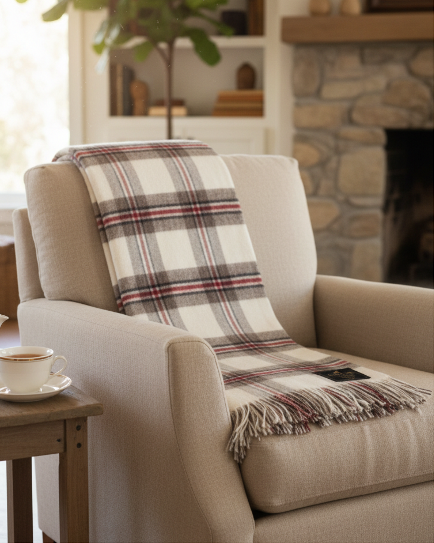 Ivory Alpaca Tartan Throw