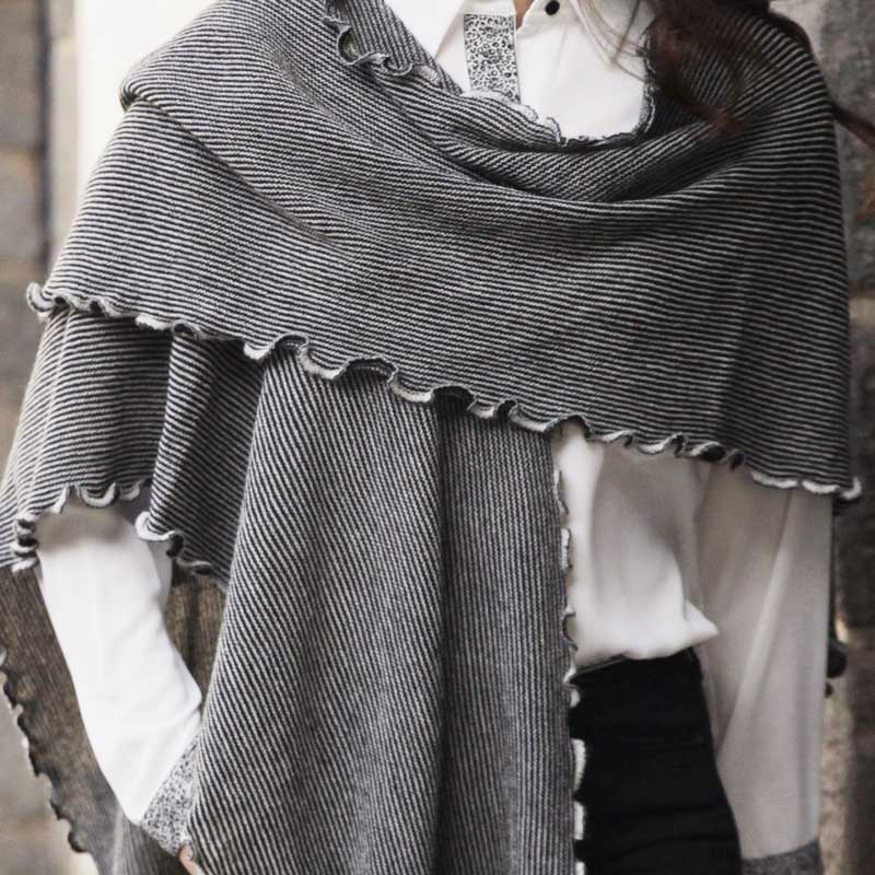 Ruffle Stripe Shawl - Black