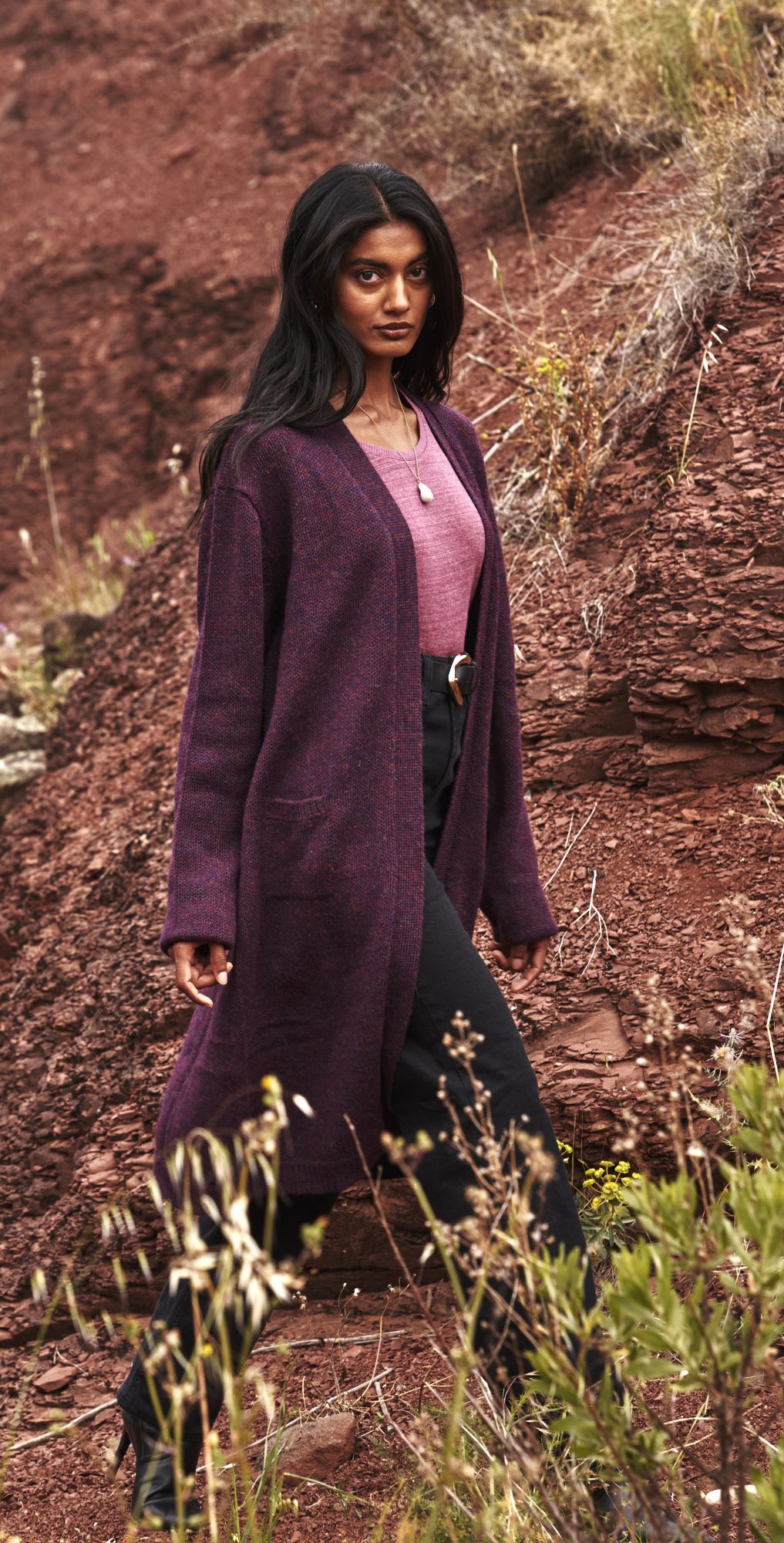 Long mauve cardigan best sale