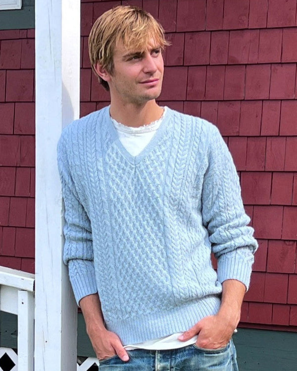 Highlander V Neck — Blue — blue alpaca by Peruvian Link