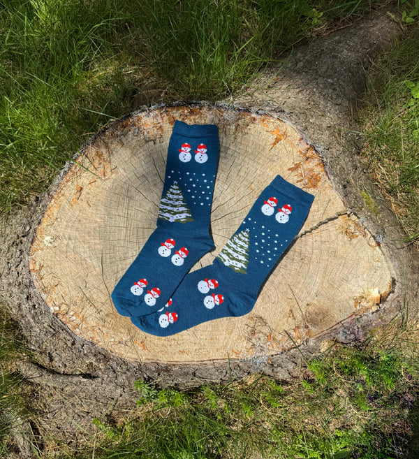 Xmas Snowmen — Blue — blue baby alpaca by Peruvian Link