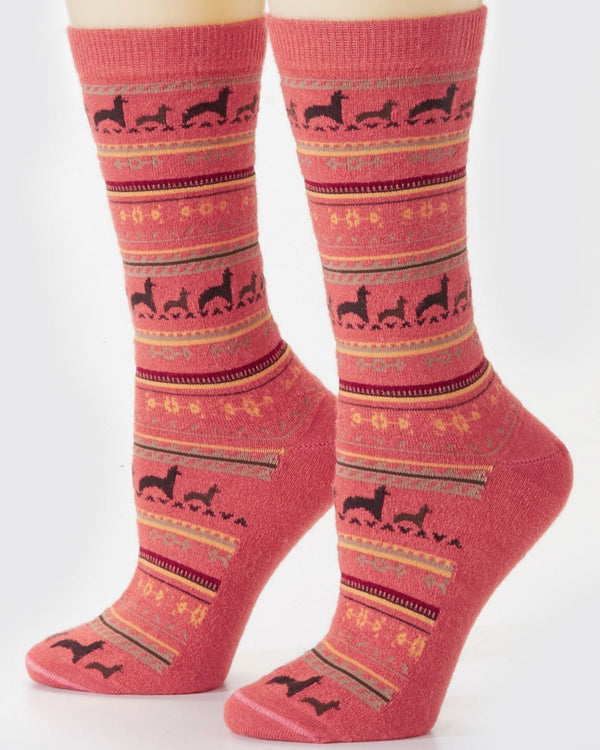 Paca Print Sock — Coral — coral baby alpaca by Peruvian Link