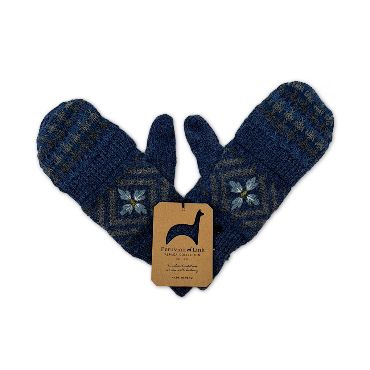 Blue Embroidered Catskills Alpaca Glittens