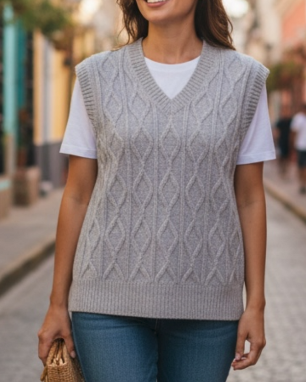 Cable V-Neck Vest — único alpaca by Peruvian Link