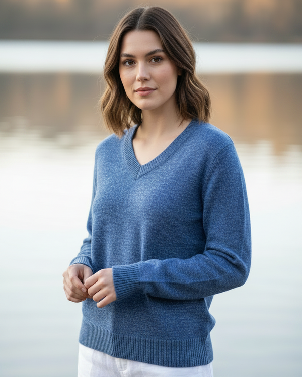 Catamaran V Neck — Blue — blue baby alpaca by Peruvian Link