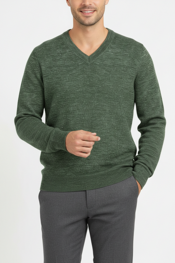 Catamaran V Neck — Green — green baby alpaca by Peruvian Link