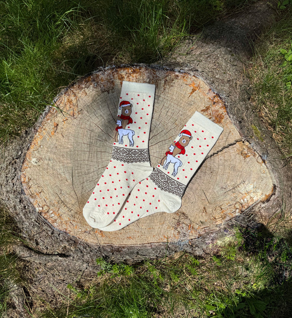 Xmas Cria Socks — White — white baby alpaca by Peruvian Link