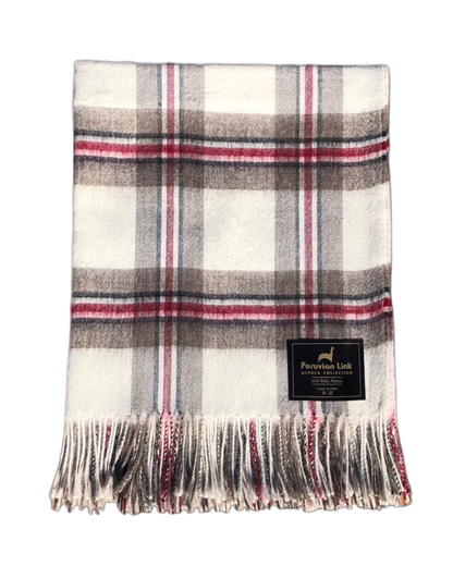 Ivory Alpaca Tartan Plaid Throw 1