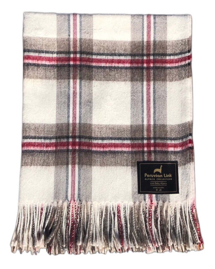 Ivory Alpaca Tartan Plaid Throw 1