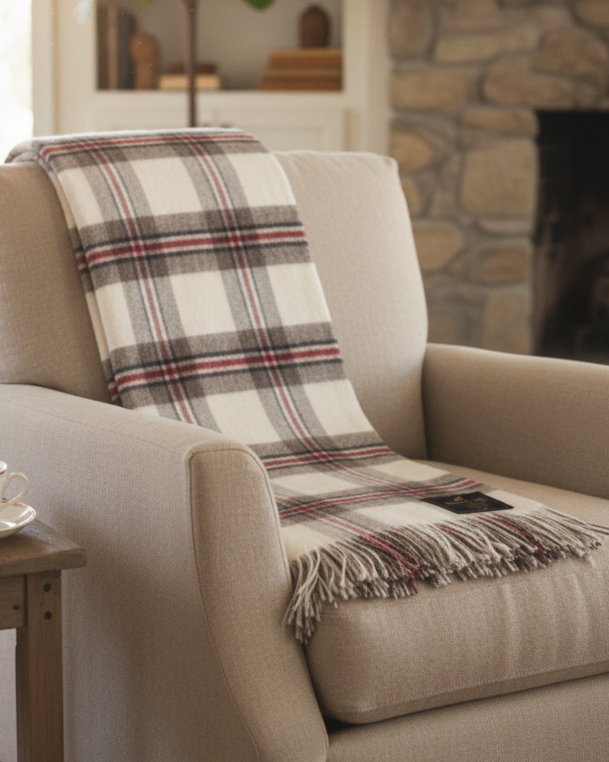 Ivory Alpaca Tartan Throw
