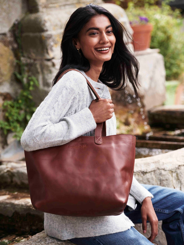 Lola Tote — Cognac — cognac alpaca by Peruvian Link