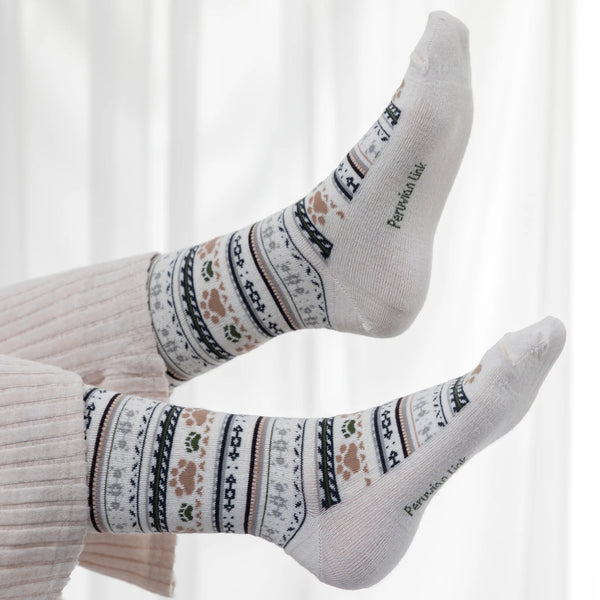 Paw Print Socks — Ivory — ivory alpaca by Peruvian Link