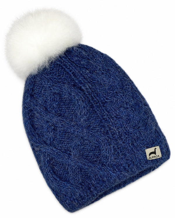 Pom Cable Hat — Denim — denim alpaca by Peruvian Link