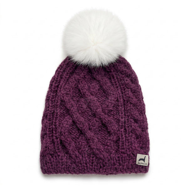 Pom Cable Hat — Plum — plum alpaca by Peruvian Link