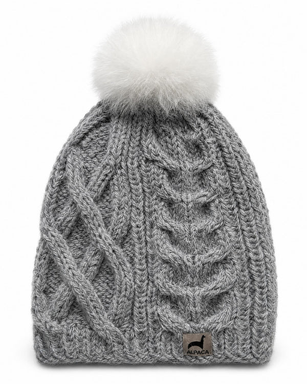 Pom Cable Hat — Silver — silver alpaca by Peruvian Link