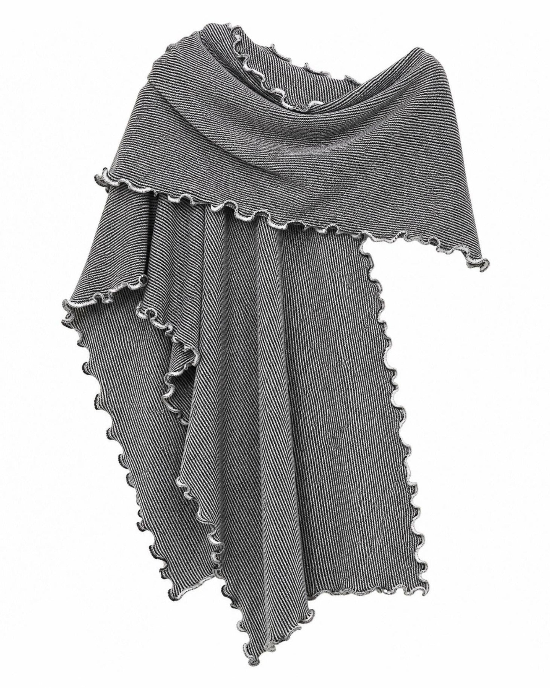 Ruffle Stripe Shawl - Black