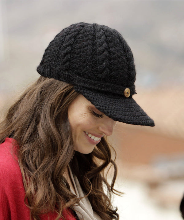 Trenza Button Cap — Black — black alpaca by Peruvian Link