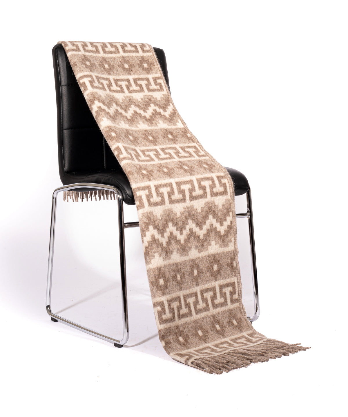 Geometric pattern alpaca throw with fringe