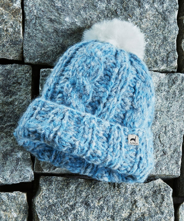 Marshmallow Pom Hat — Babyblue — babyblue baby alpaca by Peruvian Link