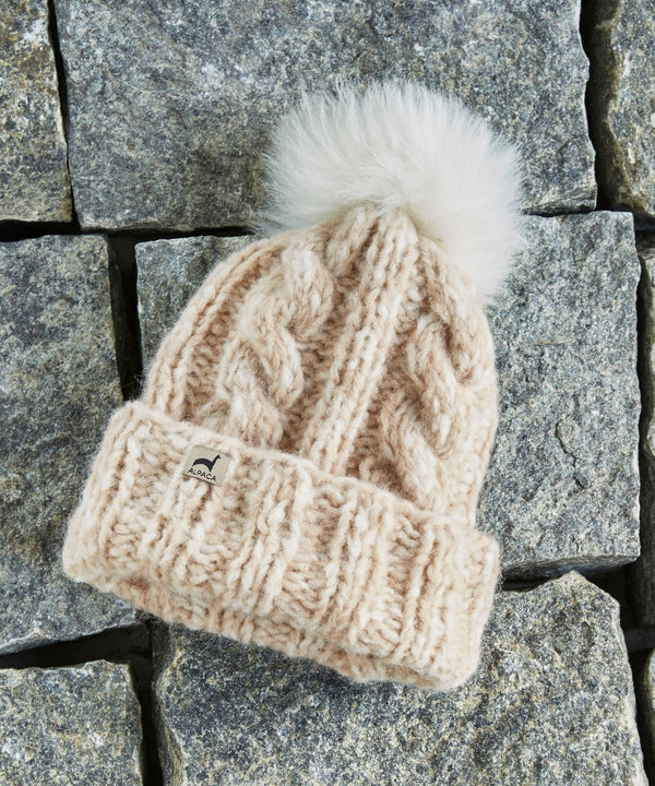 Marshmallow Pom Hat — Sand — sand baby alpaca by Peruvian Link