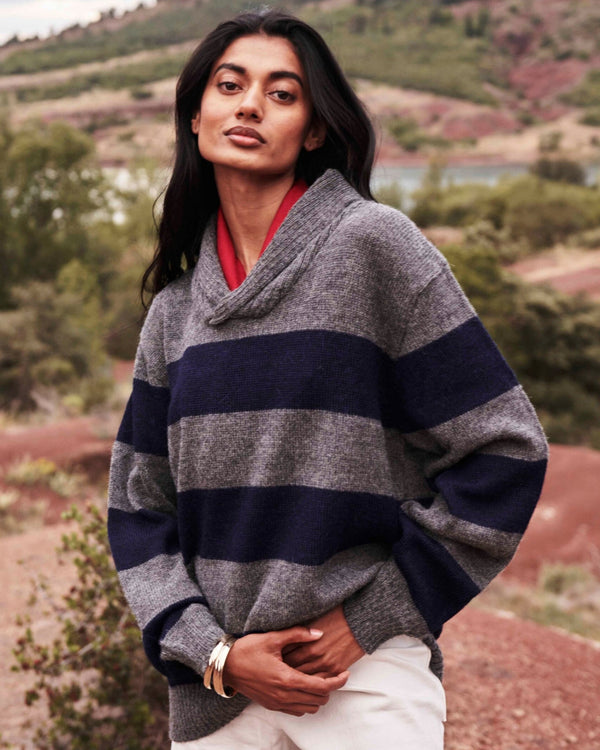 Rugby Pullover — Blue/Grey — blue/grey alpaca by Peruvian Link